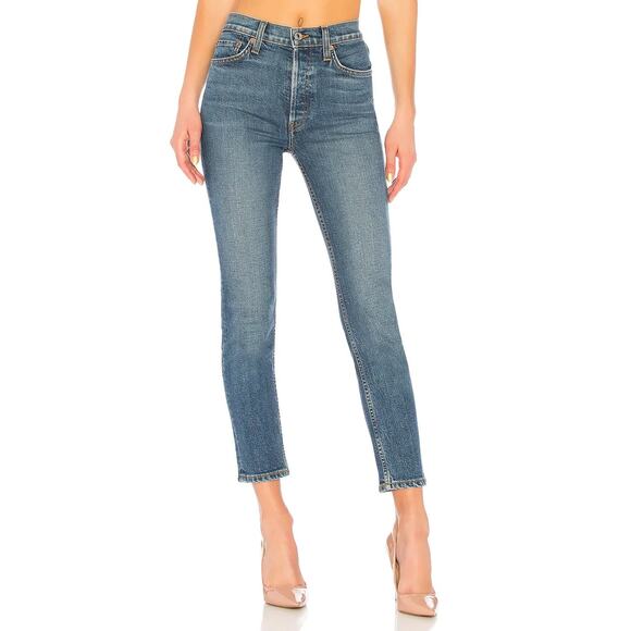 Re/Done Originals High Rise Ankle Crop Denim Jean Blue Mid 70s Women's Size 24 - Picture 1 of 9